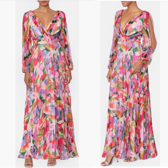 NWT Betsy & Adam Floral Long Sleeve A-Line Gown Maxi Dress Sz 6 - Picture 2 of 10